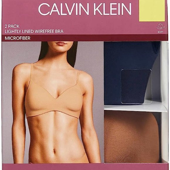 CALVIN KLEIN Constant 2 Pack Wirefree Bras - Bronze / Shoreline Navy - Large - Picture 1 of 7